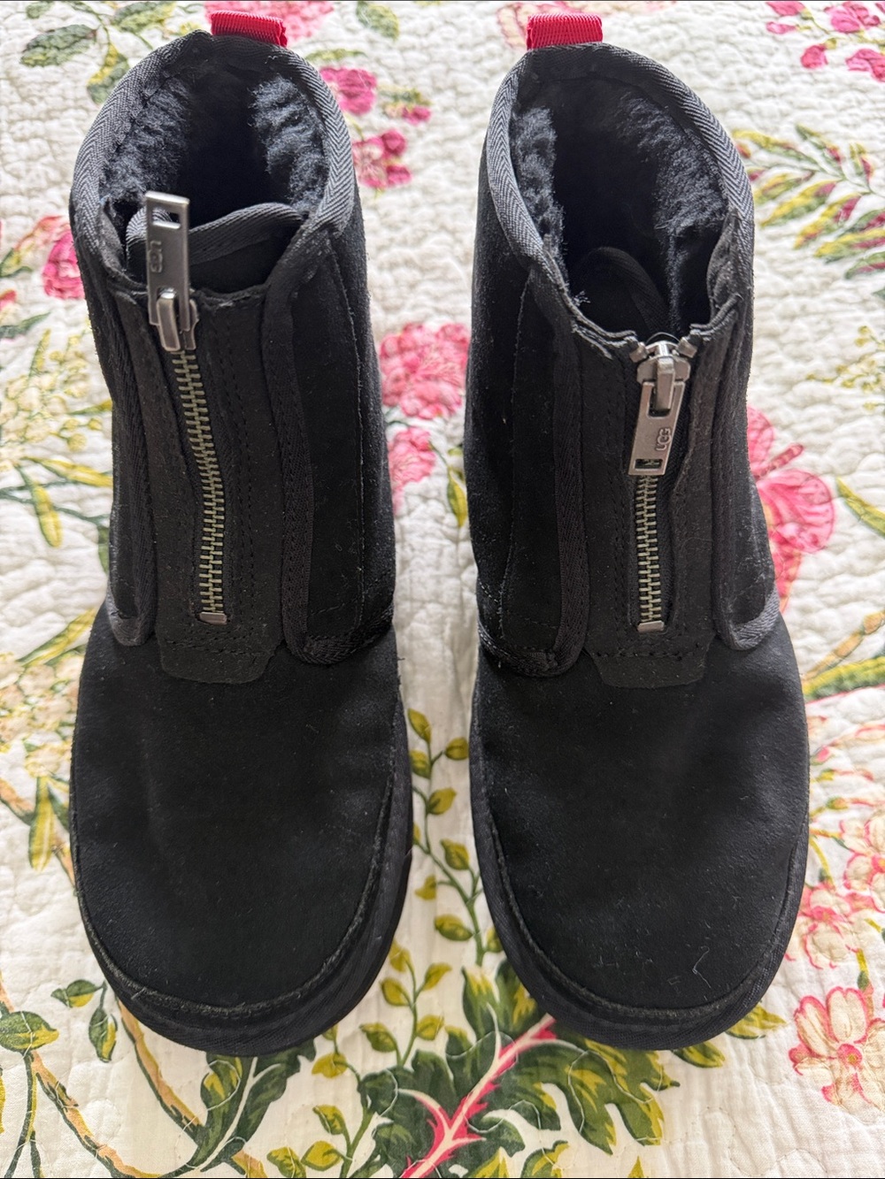 UGG Women's Neumel Platform Zip Boots Black Suede Size 8 EUC 1122677